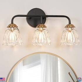 Dx23051v3 Visit The Daunton Store Vintage 3-light Black And Gold Vanity Light Fixture With Glass Shade For Bathroom