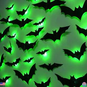 25wsj-nsh5 Visit The Dr.dudu Store 36 Pack Light Up Bat Wall Stickers - 3d Removable Halloween Decor