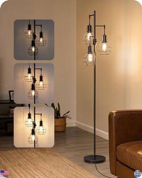 Hlfl03g Visit The Edishine Store Dimmable Farmhouse Floor Lamp Industrial Standing With 3 Edison Bulbs