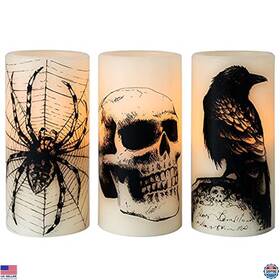 Sk003 Visit The Eldnacele Store Halloween Led Flameless Flickering Candles 3 Pack With Skull And Spider Web Decor