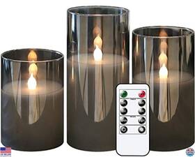 Fhblb-3 Visit The Genswin Store Gray Glass Flameless Led Candles Set Of 3 With Remote And Timer Warm White Light