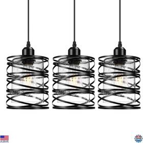Be6110 Visit The Glitnous Store 3 Pack Black Industrial Pendant Lights - Adjustable Height Seeded Glass Shade