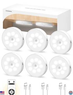 Led-23 Visit The Goodea Store Motion Sensor Led Under Cabinet Lights Rechargeable Puck - 6 Pack