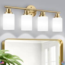 Gu-111-lwnbj-4 Visit The Guliaofo Store 4-light Brushed Gold Vanity Light Fixture Textured White Glass Shade E26 Base