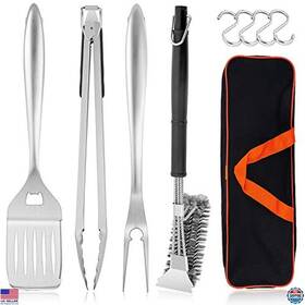 B08hmy8nnr Visit The Hasteel Store 18 Inch Stainless Steel Bbq Utensil Set - Spatula Tongs Fork Brushes Bag