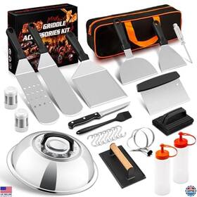 B0dmr2m9mq Visit The Hasteel Store 18-piece Stainless Steel Griddle Accessories Set - Bbq Tools And Spatulas