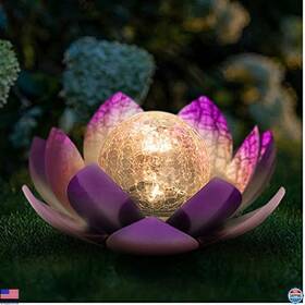Lhd-p001-zf Visit The Huaxu Store Purple Lotus Solar Lights Outdoor Led Crackle Globe Glass Garden Decor