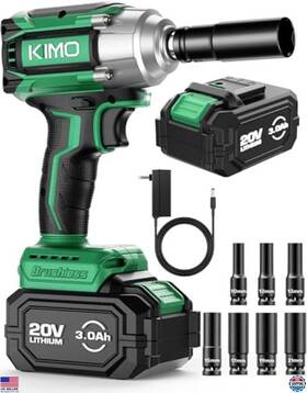 3603b Visit The K I M O. Store Cordless Impact Wrench 406ft-lbs Torque 3000rpm 1/2 Inch Gun 3000mah Battery
