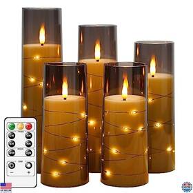 Kakoya-0g Visit The Kakoya Store 5 Pc Flameless Led Candles With Timer Flickering Battery Operated Grey