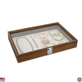 Bw83-1c Visit The Mooca Store Jewelry Display Case With Glass Lid Walnut Storage Box For Collectibles 14.1 Inch W
