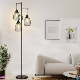 Fl1908 Visit The Nintiue Store Dimmable Floor Lamp With 3 Led Edison Bulbs Industrial Teardrop Design Black