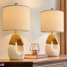 Amz-t1085rs Visit The Oyears Store Boho Rattan Table Lamps Set Of 2 19 Inch Rustic Nightstand For Home Decor