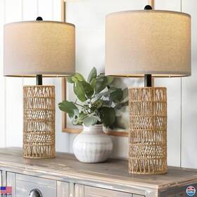 Amz-t121 Visit The Oyears Store Boho Rattan Table Lamps Set Of 2 For Living Room Bedroom Nightstands Retro