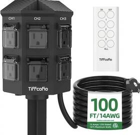 Tf-28016-50 Visit The Tiffcofio Store Weatherproof Outdoor Power Strip 100ft Extension Cord 6 Outlets 15a Etl