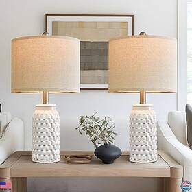 Visit The Usumkky Store Ym-amz-t1092wh-new Set Of 2 Modern 20.5 Inch White Ceramic Bedside Lamps For Bedroom Living Room Decor