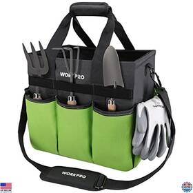 W154006ae Visit The Workpro Store Heavy Duty Garden Tool Bag Organizer With 10 Pockets And Adjustable Strap Green