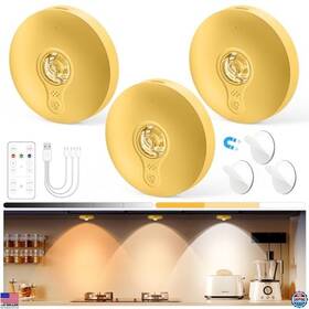 Y-myd-g-3 Visit The Yiliaw Store Rechargeable Puck Lights With Remote 3 Pack Led Under Cabinet Lighting Gold