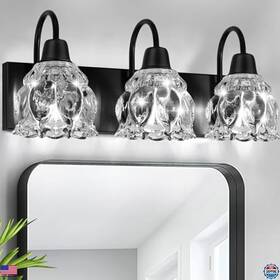 L2012-3bk Visit The Yochoice Store 3-light Black Bathroom Vanity Light Fixture With Flower Glass Shade E12 Bulbs