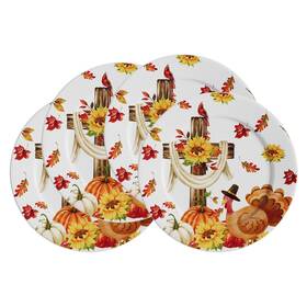 Vjf20250623 Vjf Thanksgiving Ceramic Dinner Plates 10.5 Inch Set Of 4 Round Turkey Cross