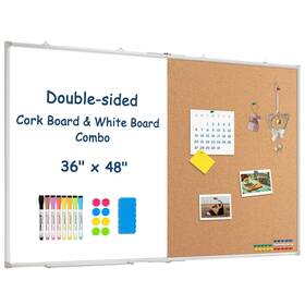 Bafl-cb-wc-4836 Walglass Large White Board Dry Erase Foldable Cork Combo 48 Inch X 36 Double Sided