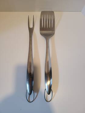 18700 Weber Style 2 Piece Stainless Steel Grill Spatula And Fork Set