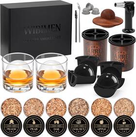 Wibimen 445044371311 Whiskey Smoker Kit With 2 Clear Ice Maker And Glasses Old Fashioned Sm