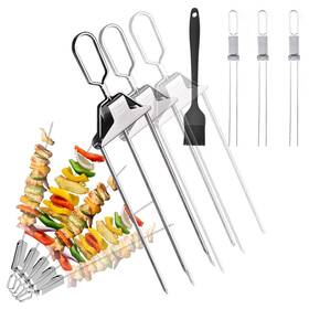 Wittsy Glassware And Gifts 742440935916 10pcs Bbq Skewers 3-prong 2-prong Single 14 Inch Stainless Steel With Push Bar