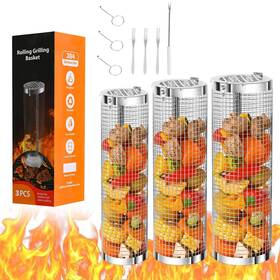 Wkovki 198715969504 3pcs Rolling Grilling Baskets - Stainless Steel Mesh Barbeque Accessories Por