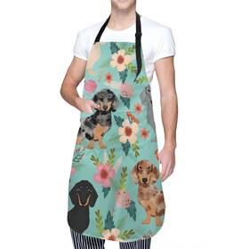 Apw546l-133762129-black-48 Wodealmug Dachshunds Dog With Flower Print Adjustable Apron For Women Chef Cooking Bbq