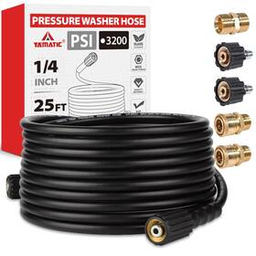 100110 Yamatic Pressure Washer Hose 25ft 1/4 Inch M22 Kink Resistant Power Black