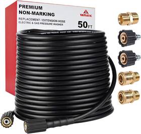 Yamatic 782429756217 Kink Resistant Pressure Washer Hose 50ft 1/4 Inch M22 And 3/8 Black
