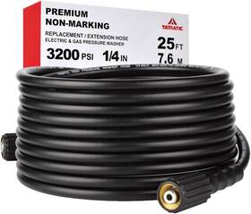 Pd-34647 Yamatic Pressure Washer Hose 25ft 1/4 Inch Kink Resistant M22 Brass Black