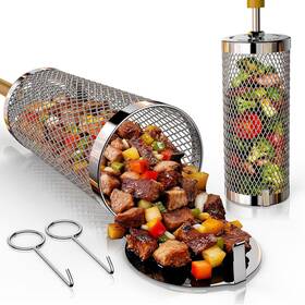 Yangjiang Cityyangdong Districtyishang Hardwarefactory 445034388343 Rolling Grill Basket 2-pack 304 Stainless Steel With Removable Wood