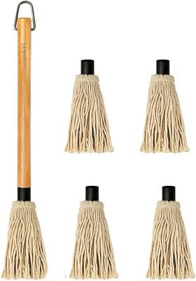 Yfwood 445005644645 18 Inch Grill Basting Mop Long Wood Handle With 4 Replacement Heads Bbq Sauce