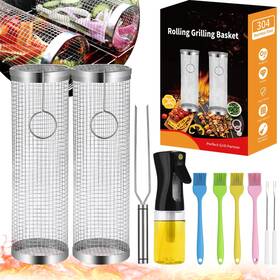 Ymxhk 765133481491 Rolling Grill Baskets 2pcs Stainless Steel Basket Dishwasher Safe Bbq G