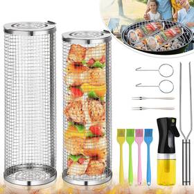 Ymxhk 768523117871 Stainless Steel Grill Basket - 2 Pcs Bbq Baskets For Outdoor Grilling Of Fish
