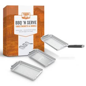 Yukon Glory 810027930323 Bbq Ftn Serve Grill Basket Set - Includes 3 Grilling Baskets And Clip-on Handl