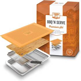 Yg-777cf Yukon Glory Bbq Ftn Serve Premium Set Includes 3 Grill Baskets Serving Tray Bamboo Cu