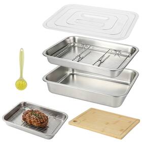 Zalir Gpst01 Grilling Prep And Serve Trays Kit - 15.7 X 11.8 In Large Capacity Stainless Ste