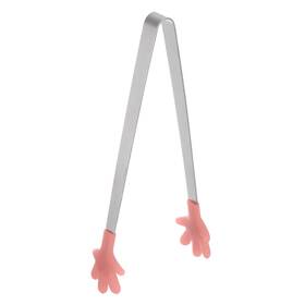 Zaplyte 634149542420 Mini Food Tongs 14.4cm Hand Shape Stainless Steel With Silicon Tips Coral Pink