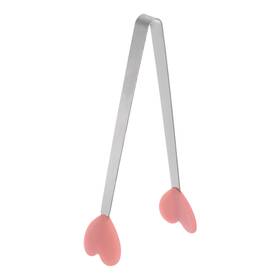 Zaplyte 634149542444 Food Tongs 13.5cm Heart Shape Stainless Steel With Silicon Tips Coral Pink