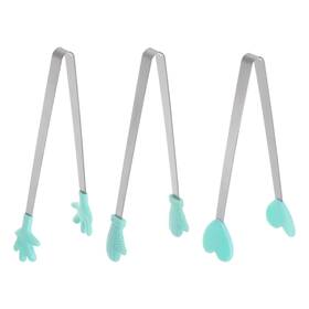Zaplyte 634149542734 Mini Food Tongs 14cm Pattern Shape Stainless Steel With Silicon Tips Light Green
