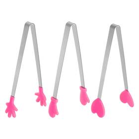 Zaplyte 634149542758 Mini Food Tongs 14cm Pattern Shape Stainless Steel With Silicon Tips Rose Red