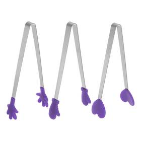 Zaplyte 634149542826 Mini Food Tongs 14cm Pattern Shape Stainless Steel With Silicon Tips Purple