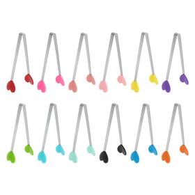 Zaplyte 634149543014 Mini Food Tongs 13.5cm Heart Shape Stainless Steel With Silicon Tips 12 Colors
