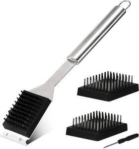 Gs-2tou Zxmissu 16.5 Inch Grill Brush And Scraper With 2 Replacements 1 Silver