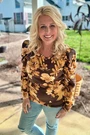 Lularoe Mandy Floral Puff Sleeve Brown Yellow Long Top Women's Xl. Fixed Price $21.00.
