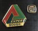 Set Of 2 Vintage Pizza Hut Crew Member Logo & Enamel Dough Expert Lapel Hat Pins. Fixed Price $20.00.