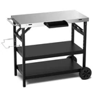 3 Tier Outdoor Grill Cart Wheels Folding Rolling Storage W/phone Holder. Fixed Price $74.99.