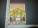 Vintage Rice Krispies Cereal Back Of Box Only Snap Crackle Pop Visit The Alamo. Fixed Price $30.00.